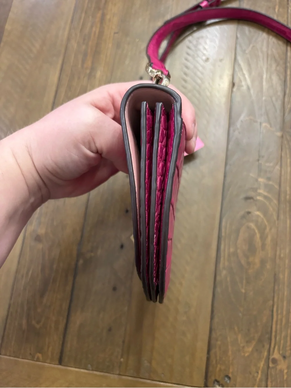 Kate Spade Kaci Croco Flap Crossbody in “Cherry Pie”